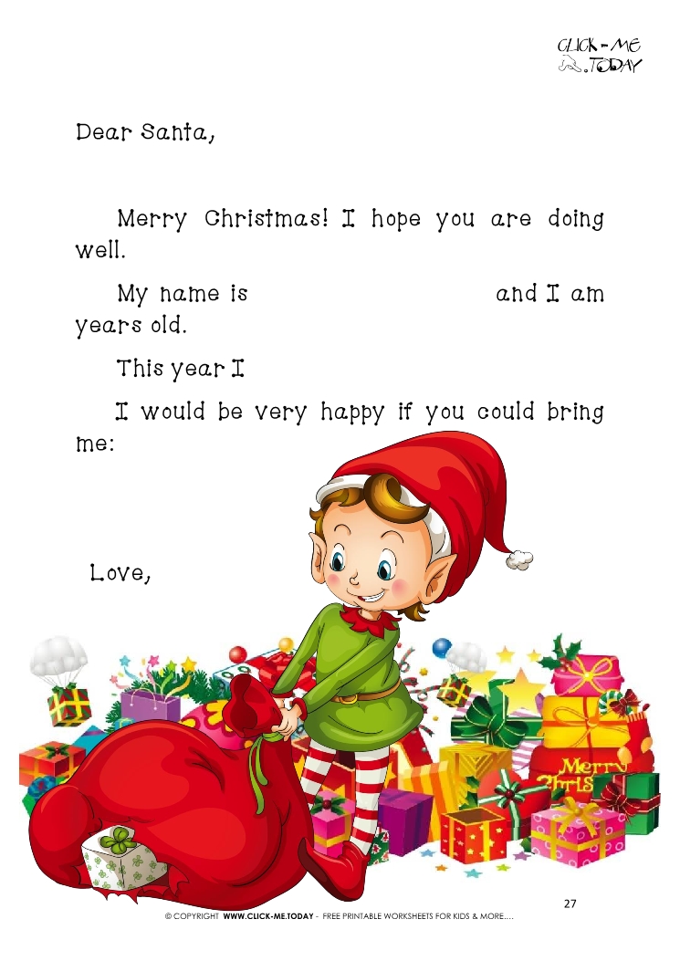 Cute Letter ready to Santa template with elf preparing presents 27